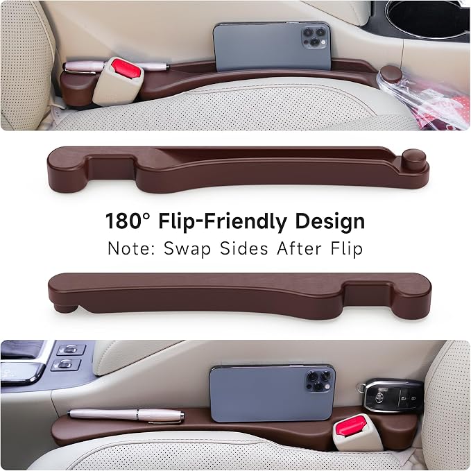 Givifive Car Seat Gap Filler Organizer 2Pack Soft Foam 3IN1 Multifunctional | Seat Side Gap Strip with Slot & Hook Universal Fit Car SUV Truck Fill The Gap Between Seat & Console (Standard Espr Brown) - Image 7