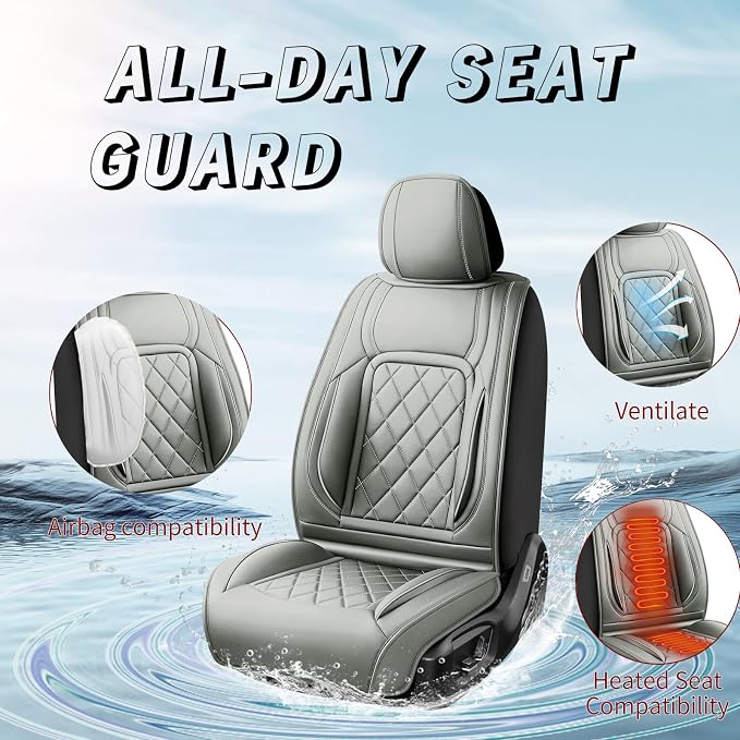 Fit CHR Premium Leather Car Seat Covers for Toyota CHR 2018-2021 2022 - Waterproof，Breathable，All-Weather Seat Cushion Protecto & Airbag Compatible, Full Set Gray - Image 2