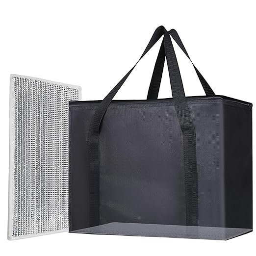 Bodaon 1PK Insulated Grocery Bags with Reinforced Baseboard, X-Large, Black | Reusable, Heavy Duty, Cooler Tote for Stability & No Sag, Thermal Bag for Hot Cold Food, Delivery, Shopping, Travel, Camping by Bodaon