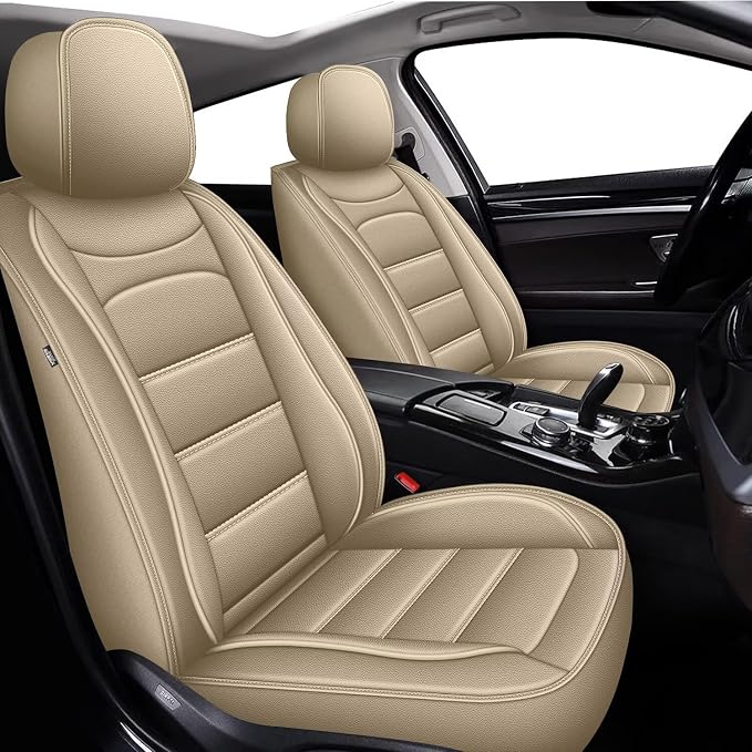 IKABEVEM Car Seat Covers for Ford Fusion 2007-2020 Full Set(5 Seats) | Luxury Fuax Leather, Waterproof, Airbag Compatible, Easy to Install, Scratch‑Resistant Seat Protection, Beige by IKABEVEM
