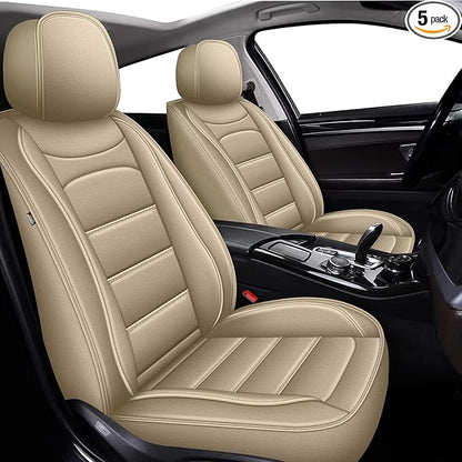 IKABEVEM Car Seat Covers Full Set Fit for Nissan Frontier 2007-2025 2026: 5 Seat Auto Interior Accessories, Waterproof Faux Leather Vehical Car Seat Cushion Covers(Beige) by IKABEVEM