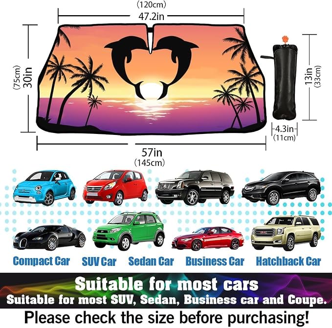 CHILL·TEK Funny Animal Car Windshield Sun Shade Umbrella, Dolphin Love Car Sun Shade Umbrella, Block UV Rays Heat Foldable Windshield Umbrella Sun Visor Protector - Keep Vehicle Cool for Cars SUV - Image 5
