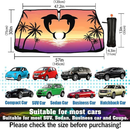 CHILL·TEK Funny Animal Car Windshield Sun Shade Umbrella, Dolphin Love Car Sun Shade Umbrella, Block UV Rays Heat Foldable Windshield Umbrella Sun Visor Protector - Keep Vehicle Cool for Cars SUV - Image 5