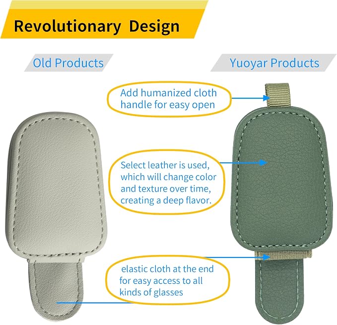 Yuoyar Magnetic Leather Sunglasses Holder for Car, 2 Packs (Green) | Magnetic Car Visor Accessories - Image 2