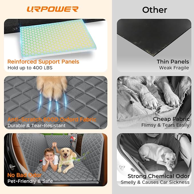 URPOWER XL Hard Bottom Dog Seat Cover for Full-Size Crew Cab Trucks | 400 lbs Support, 45% More Space, Waterproof, Mesh Window, Scratch Resistant, Non-Slip, Easy Care, Dog Seat Belt Included - Image 7