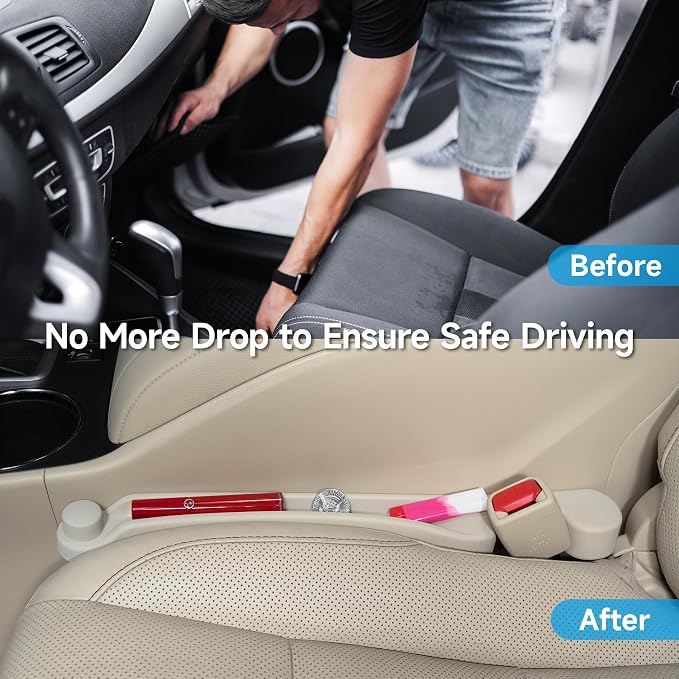 Givifive Car Seat Gap Filler Organizer 2Pack Soft Foam 3IN1 Multifunctional | Seat Side Gap Filler Strip with Slot & Hook Universal Fit Car SUV Truck Fill The Gap Between Seat & Console (Narrow Ivory) - Image 2