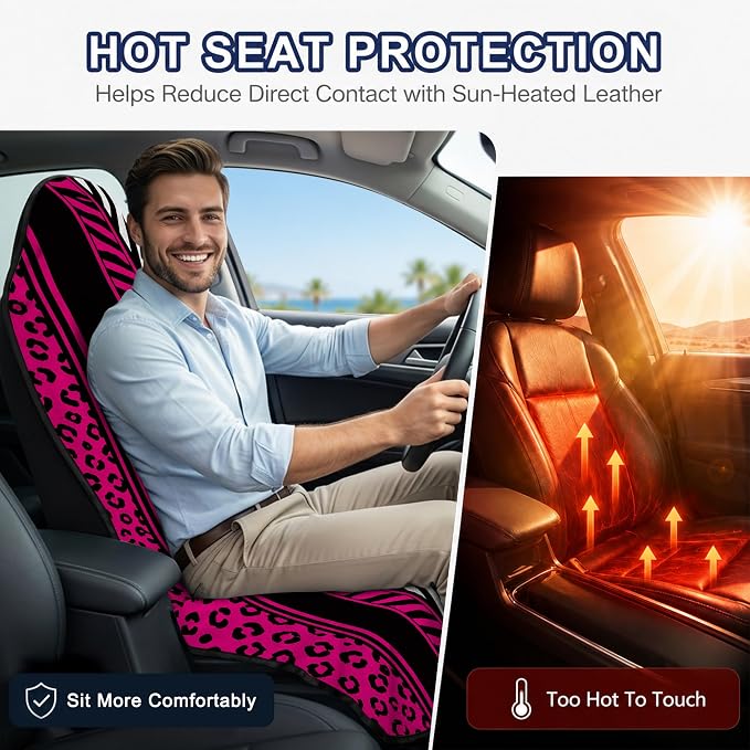 Car Seat Towel Cover 2 Pack for Front Seats, Sweat Absorbent Car Seat Protector with Non-Slip Backing, Waterproof Towel Car Seat Covers for Runners, Gym, Swimming, Beach, Pink Zebra Leopard - Image 5