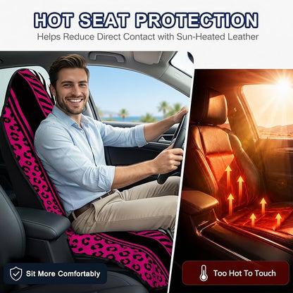 Car Seat Towel Cover 2 Pack for Front Seats, Sweat Absorbent Car Seat Protector with Non-Slip Backing, Waterproof Towel Car Seat Covers for Runners, Gym, Swimming, Beach, Pink Zebra Leopard - Image 5