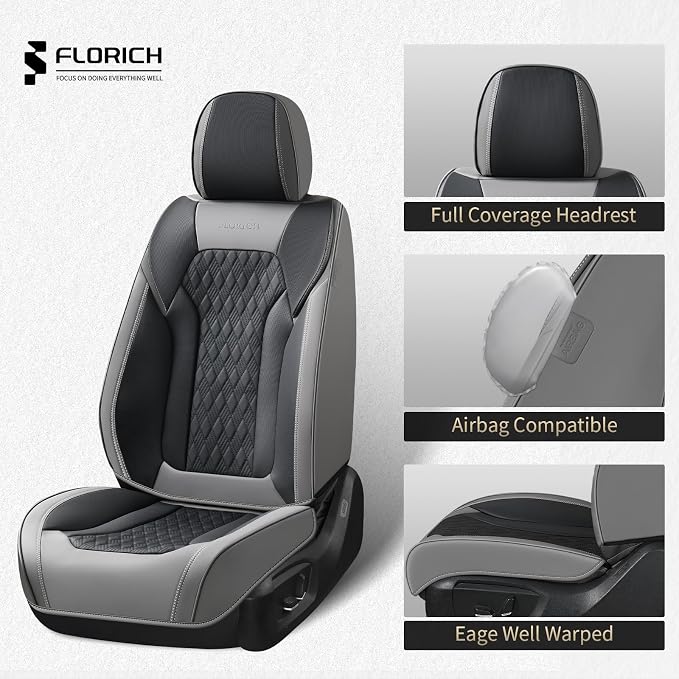 Seat Covers, Car Seat Covers Full Set, Luxury Nappa Leather Seat Covers, Breathable and Waterproof Car Seat Protector 5 Seat, Automotive Seat Covers Universal Fit for Most Cars-Gray&Black - Image 5