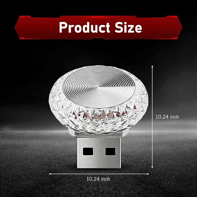 1 PC Mini USB LED Car Atmosphere Lamp, Round Crystal Plug-and-Play Car Ambient Light, Portable Personalized Auto Interior Decor Night Light, Universal for Most Cars, SUVs (Red) - Image 2