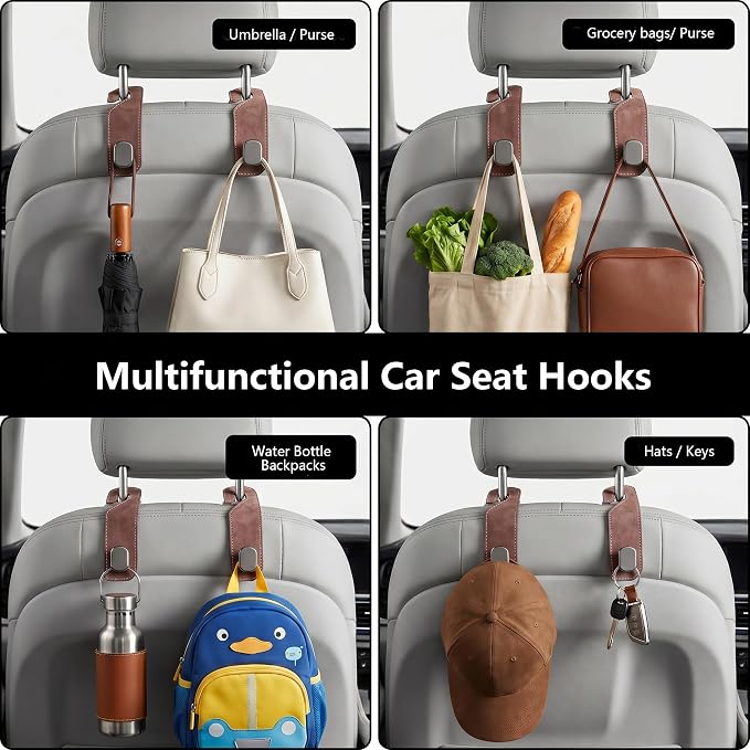 Purse Hook for Car Seat Headrest, Suede Car Purse Hook, Heavy Duty Car Hook Organizer for Handbags, Grocery Bags & Backpacks, Universal Car Hooks for SUV Truck Interior(Brown,2pcs) - Image 7