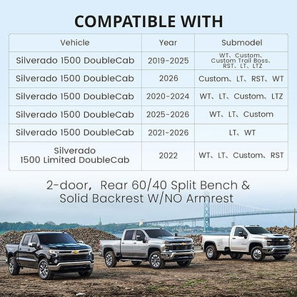 Leather Seat Covers Full Set for Chevy Silverado 1500 (2019-2026) & 2500HD/3500HD (2020-2026)-DoubleCab Pickup,w/No Rear Cup Holder,Fully Covered,Waterproof Car Seat Protector(Black &Carbon Fiber) - Image 4