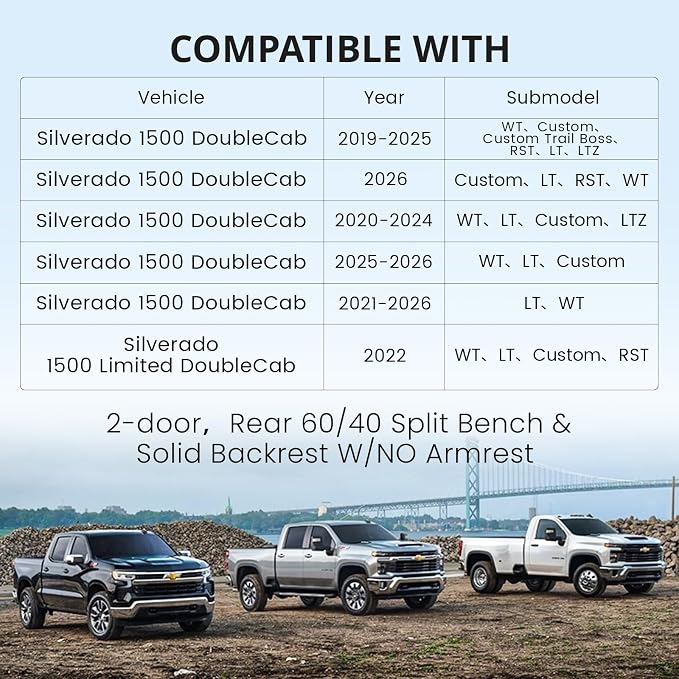 Front Silverado Seat Covers for Chevy Silverado 1500(2019-2026) & 2500HD/3500HD(2020-2026)-DoubleCab Pickup,w/No Rear Cup Holder,Fully Covered,Waterproof Leather Seat Protector(Black & Carbon Fiber) - Image 4