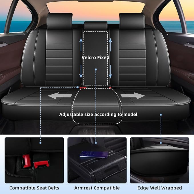 Car Seat Covers Fit for Toyota Prius 2001-2015 Full Set | Faux Leather Waterproof Automotive Seat Protectors,Compatible with Airbags,Easy to Install,5 Seats Black - Image 2
