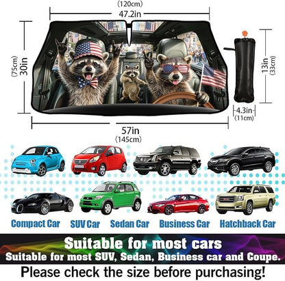 Funny Rocking Raccoon Print Car Sunshade Umbrella Funny Rocking Raccoon Windshield Sun Shade for Car Retractable Umbrella Sunshades for Front Window Sun Shades Cover Visor Portector Block UV Rays - Image 6