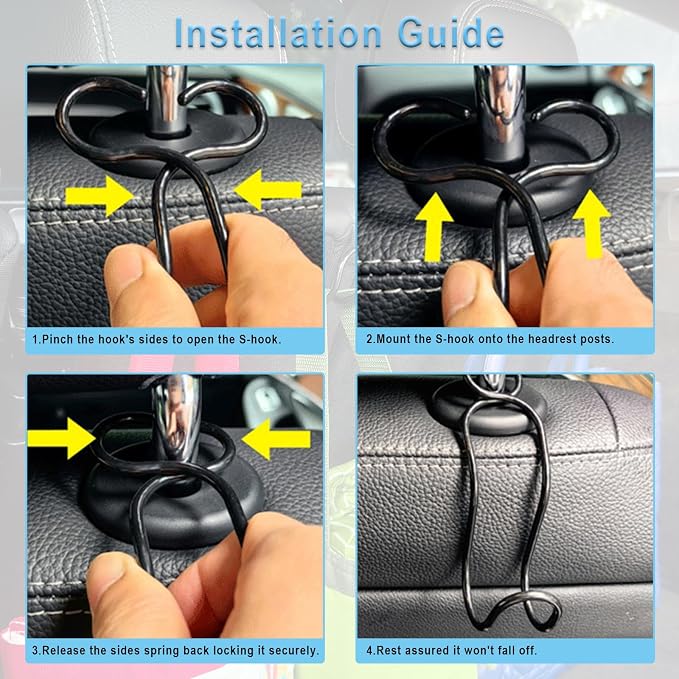 Car Headrest Hooks 4 Pack Universal Purse Holder for SUV Truck - 4 * Large | Heavy Duty Car Seat Back Storage Organizers Interior Accessories for Women Men Automotive Travel Essentials Auto Stuff - Image 6