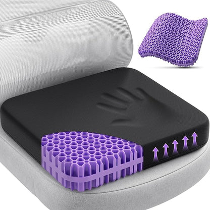 TushGuard Gel Seat Cushion for Long Sitting, Breathable Thick Patent Design | Enlarged Cooling Chair Pad for Office Chair, Wheelchair, Desk Chair, Supportive Car Cushion (2"Thick, Black+Violet) by TushGuardSeatCushonsPillows