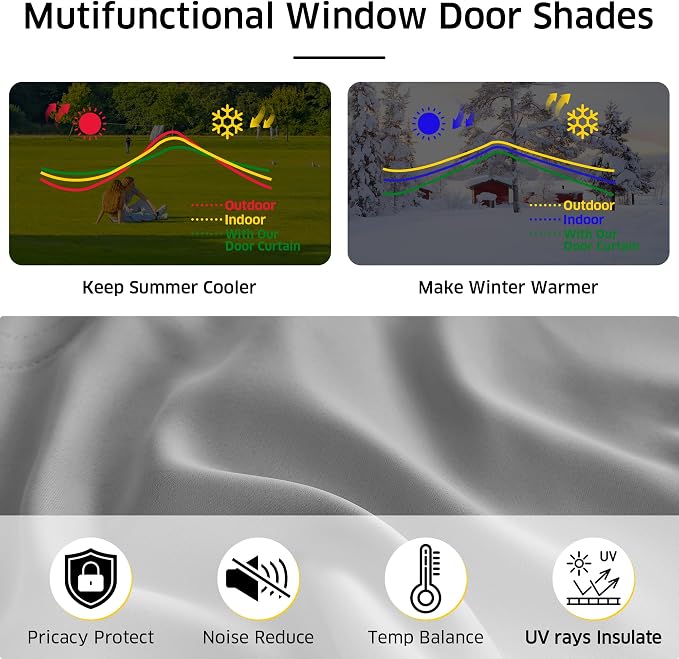 NICETOWN Silver Grey Magnetic Blackout Door Blinds, No Drill Roman Shade | Front French Door Curtain for Window, Thermal Insulated Light Blocking Shades, Sidelight Glass, 24" W x 64" L, 1 Panel - Image 3