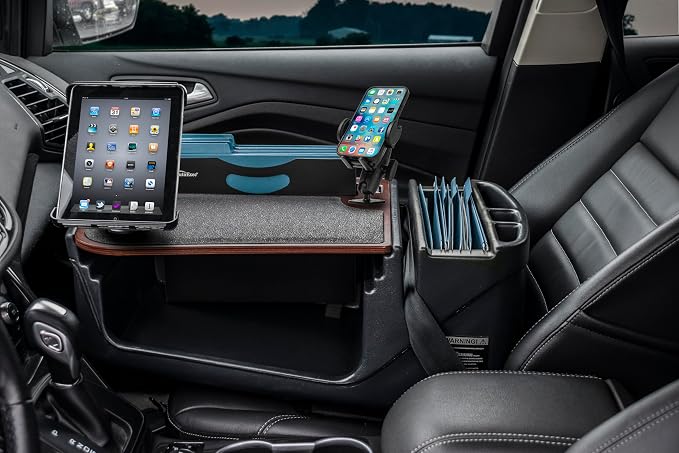 AutoExec AE-FMEF-PM-TAB-21M Efficiency FileMaster Car Desk for Your Vehicle Workstation and Mobile Office, Mahogany with Phone Mount and Tablet Mount | Vehicle Workstation, Mobile Office, Phone Mount, Tablet Mount - Image 3