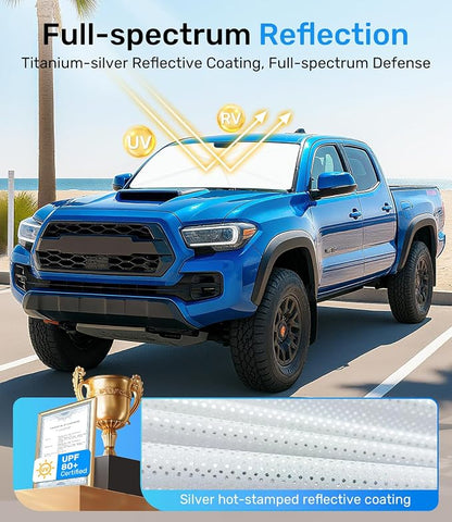 Zanch Upgrade Windshield Sun Shade, Custom Fit for Toyota Tacoma 2016-2025 [Titanium-Silver Reflective Coating] Blocks 99% UV & Heat, Sunshade Umbrella for Tacoma 2016 2017 ... 2022 2023 2024 2025 - Image 3