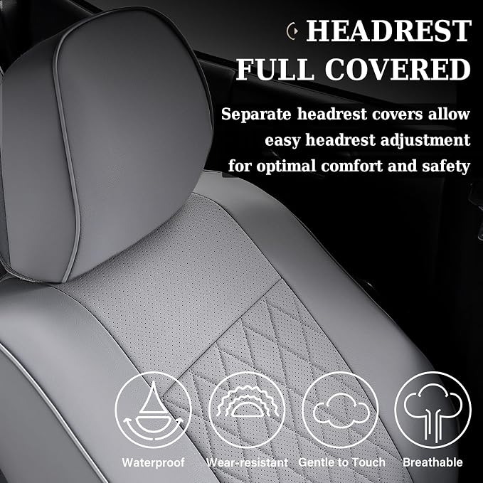 Coverado Tacoma Seat Covers Full Set, Faux Leather Car Seat Covers Custom Fit for 2005-2023 Toyota Tacoma Double & Crew Cab SR SR5 Limited TRD Sport/Pro/Off Road Toyota Tacoma Accessories (Gray) - Image 4