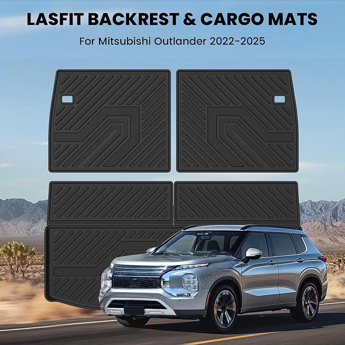 LASFIT Cargo Mat & Backrest Mats for 2022-2025 Mitsubishi Outlander | Not Fit PHEV or Sport Models, 3D Custom Fit TPE All Weather Trunk Liner, Full Coverage Secure-Fit Cargo Liner, Easy to Wash - Image 3