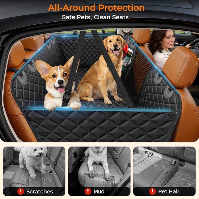 URPOWER XL Hard Bottom Dog Seat Cover for Full-Size Crew Cab Trucks | 400 lbs Support, 45% More Space, Waterproof, Mesh Window, Scratch Resistant, Non-Slip, Easy Care, Dog Seat Belt Included - Image 4