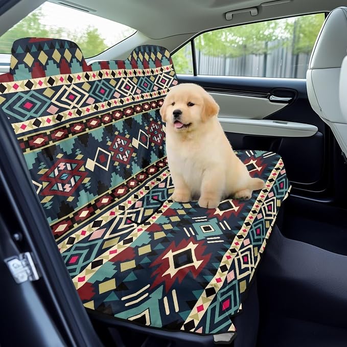 Aztec American Tribal Pattern Back Seat Cover for SUVs/Trucks Rear Split Bench for Gym Workout Beach, Waterproof Non-Slip Car Seat Protector for Pets Kids, Easy to Clean - Image 3