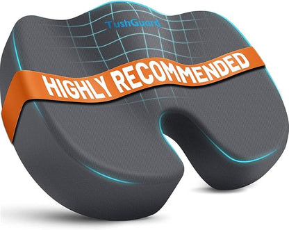 Memory Foam Seat Cushion for Office Chair, Car Seat, Gray, XL | Office Chair Cushion for Car, Airplane - Chair Pad for Long Sitting Sciatica, Hip, Coccyx,Tailbone Pain Relief, Butt Pillow by TushGuardSeatCushonsPillows