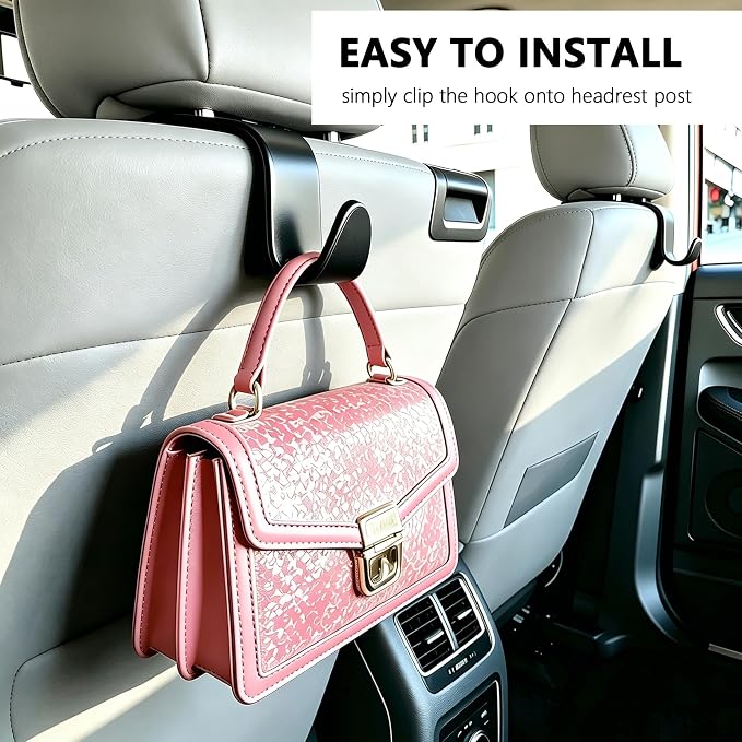 Car Seat Headrest Hooks 4 Pack, Purse Hook for Cars with Non-Slip Lock | Car Bag Hooks 360° Rotation, Hold 50lb, Universal Fit, Back Seat Storage Hook Hanger Holder Organizer - Image 2