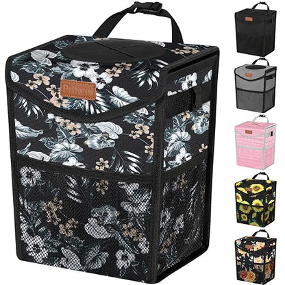 Pritent Car Trash Can with Lid Leakproof Car Garbage Bag Vehicle Trash Bin | Hanging Automotive Garbage Can,Multipurpose Car Accessories for Women Men Interior Car Storage Organizer(2 Gal,Lily Print) by Pritent