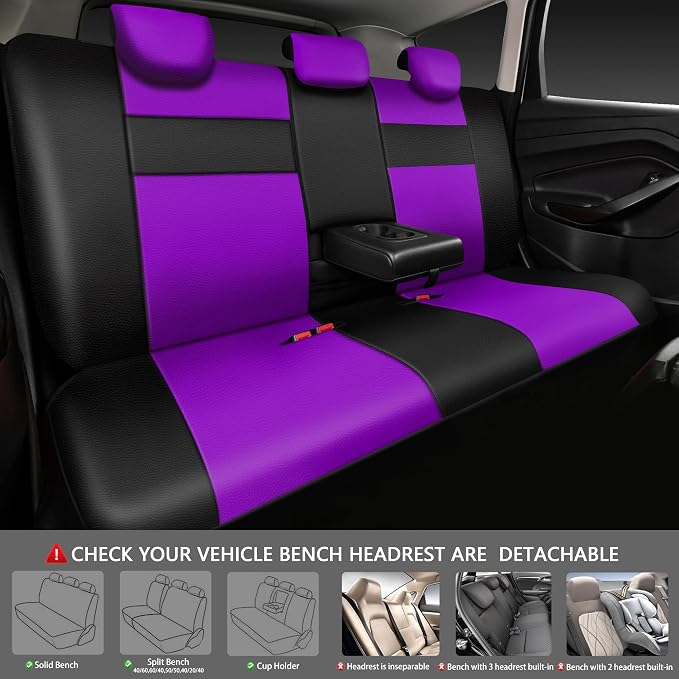 CAR PASS Leather Seat Covers Full Set Universal Water Resistant 3D Foam Back Support, Luxury Comfort Automotive 5 Seat Covers All Season Fit for SUV,Sedan,Van, Airbag Compatible Elegance(Purple Black) - Image 3