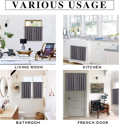 RYB HOME Short Blackout Curtains for Small Window Kitchen Bathroom Cafe RV | Sunmmer Heat Light Blocking, Privacy, Energy Saving, For Sunroom Laundry Room Stair Window, W52 x L36, Grey, 2 Panels - Image 7