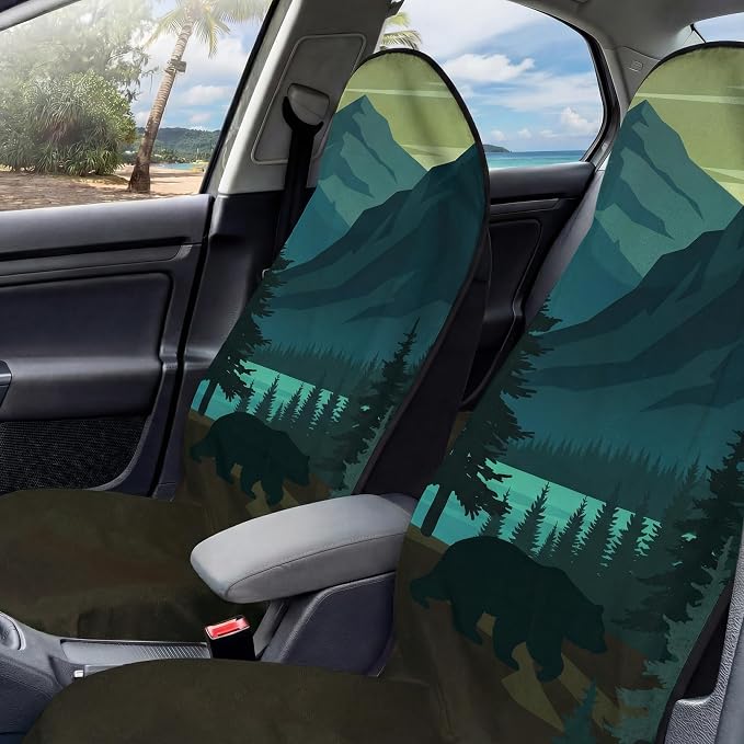 2 Pack Car Seat Towel Covers for Gym, Front Seats, Black Bear | Forest Sweat Protector for Front Seats Premium Thickened with Elastic Strap Breathable & Quick Dry Machine Washable Running - Image 5