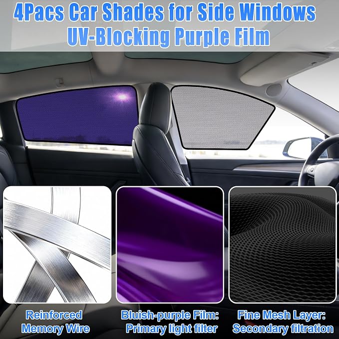 ZATOOTO Tesla Model Y Car Window Shades 2020-2026, Static Cling, Anti-Glare | Front for Driver Visibility, Rear for Baby Sun Protection, Specific fit Frameless Doors, Side Windows Sun Shade Clear View - Image 6