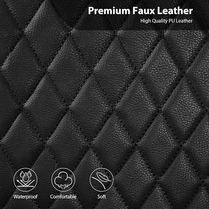 CAR PASS Quilting Faux Leather Seat Covers Full Set, Waterproof Black | Deluxe Premium Seat Cover with 5mm Composite Sponge Inside, Airbag Compatible Auto Seat Cover Universal Fit for Sedan SUV Van - Image 6