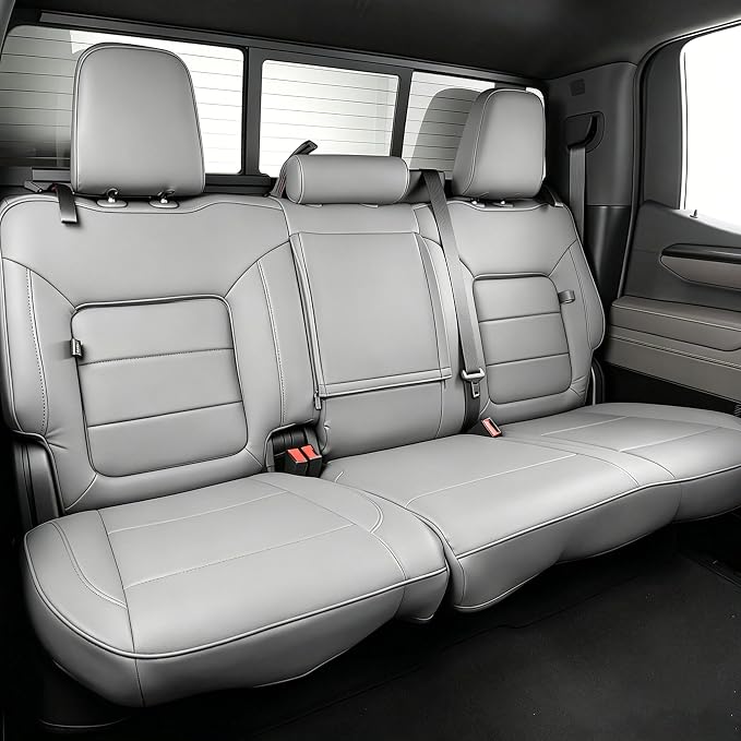 Silverado Seat Covers for 2019-2026 Chevy Silverado & GMC Sierra 1500/2500/3500 CrewCab w/Rear Seat Storage Pickup Seat Cushion,Waterproof Faux Leather Truck Seat Protector(Full Set,Grey) by Coverdream