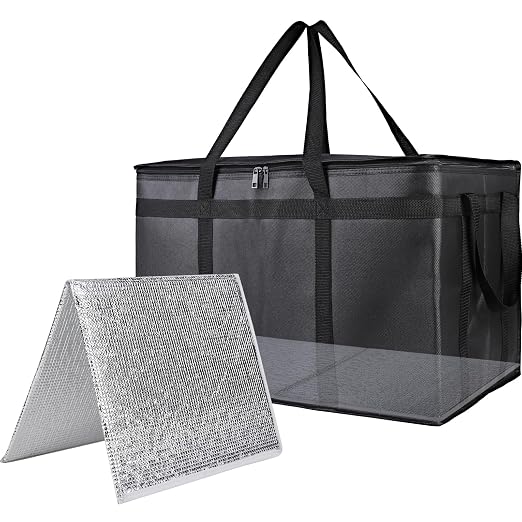 Bodaon Thermal Insulated Food Delivery Bag with Hard Bottom, 3XL, Black 1PK | Heavy Duty Catering Cooler Bag for Hot and Cold Meals, Ideal for Commercial Pizza Transport/Grocery/Restaurants/Events/Picnic by Bodaon