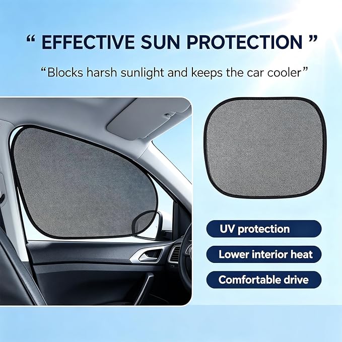 2-Pack Car Window Shades, Foldable Static Cling Car Shades for Side Windows | Mesh Side Window Sun Shade for UV Protection - Universal Fit 99% Cars - Image 4