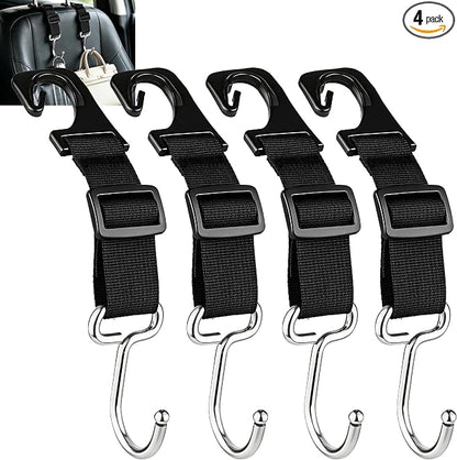 Amooca 4 Pack Car Headrest Hooks, Adjustable Heavy Duty Metal Back Seat Hanger, Auto Purse Bag Holder for Vehicle Headrest by Amooca