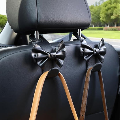 Car Seat Headrest Hooks, Leather Cute Bow Vehicle Hooks for Purses and Bags, Automotive Purse Hook Hanger Interior Decoration Accessories, Universal for SUV, Sedan, Truck (Black, 2 Pack) - Image 7