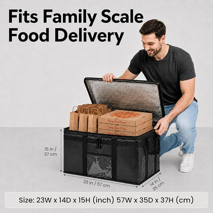 NZ home PRO Large Insulated Food Delivery Bag (3XL, Green, 1 Pack) | Thermal bag, For cold & hot food, Water-resistant, Portable cooler, Soft sided catering tote, Grocery bag with zippered top - Image 3