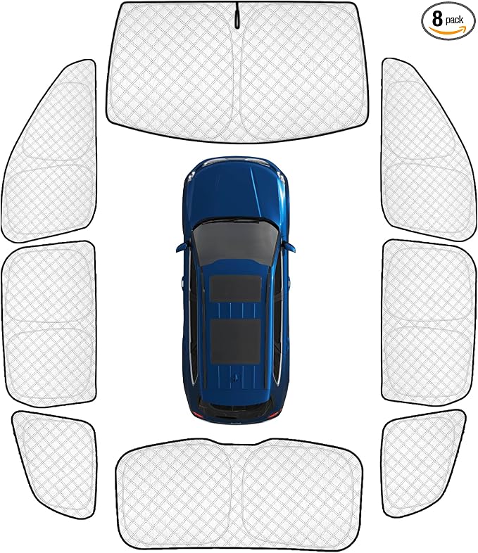 KMF 8pcs Thicken Sun Shades for KIA Telluride 2020-2025 2026 Accessories,Custom Fit Windshield Sunshade Full Car Window Covers for Side Rear, UV Block and Blackout Privacy for Camping Outdoor by KMF