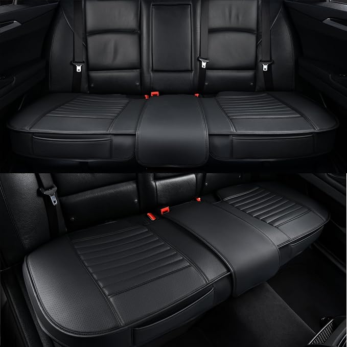 Back Seat Covers, Rear Seat Cushions, Auto Bench Protector with Breathable PU Leather and Non-Slip Bottom Universal for 4 Season (Black, 61" x 20. 5") - Image 2