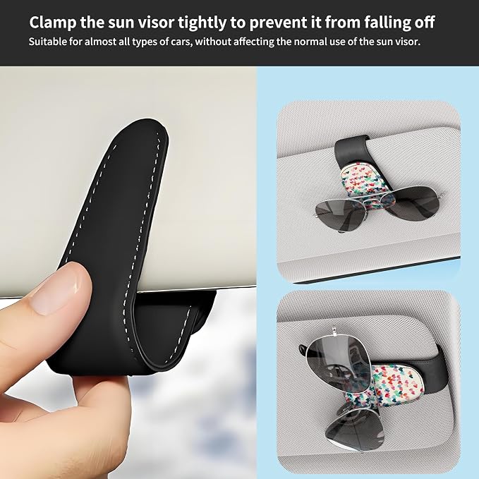 Sunglasses Holder for Car Visor, PU Leather Glasses Clip Organizer, Cute Magnetic Eyeglass Holder for Vehicle Sun Visor, Car Interior Accessory for Women & Men Rainbow Raining Hearts - Image 5