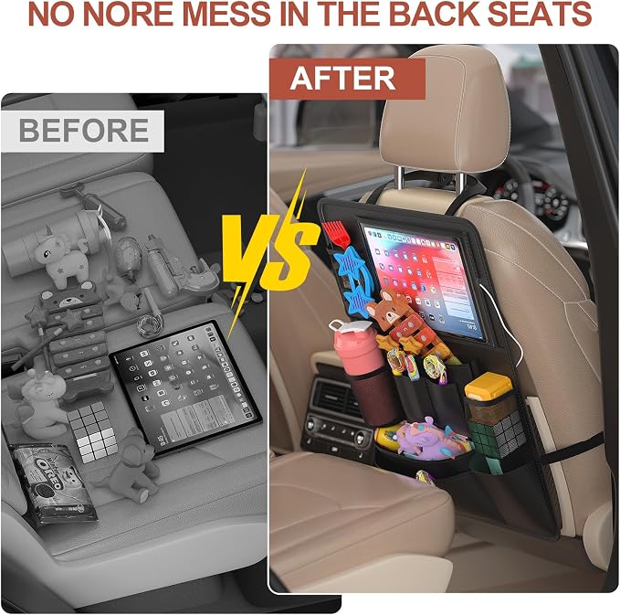 Backseat Car Organizer with Tablet Charging Port for Kids Travel | Waterproof & Stain-Resistant Fabric, Kick Protect Seats from Dirt/Scuffs, Adjustable Straps, Easy to Clean, Quick-Install - Image 6