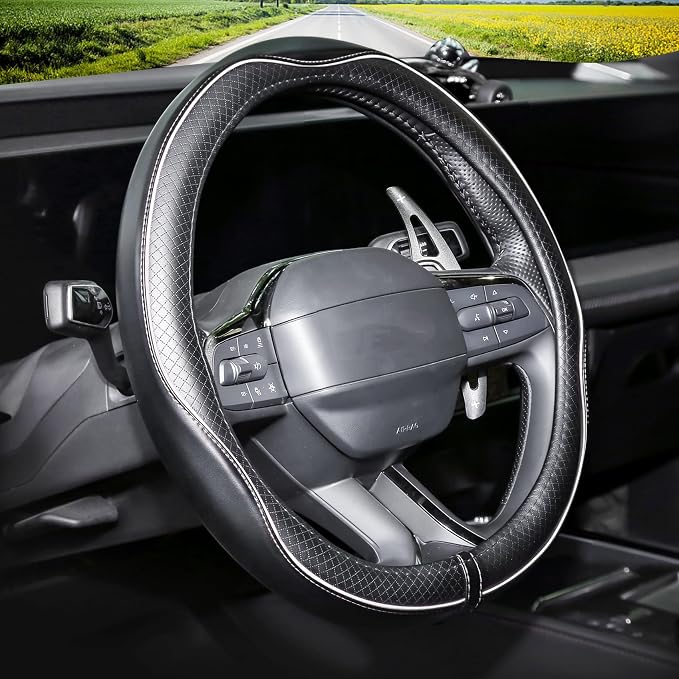 Rueesh Steering Wheel Cover Microfiber Leather Universal for 14.5-15 Inch | Anti-Slip Car Wheel Cover for Women and Men, Durable, Breathable Embossing, Soft Padding - Image 2