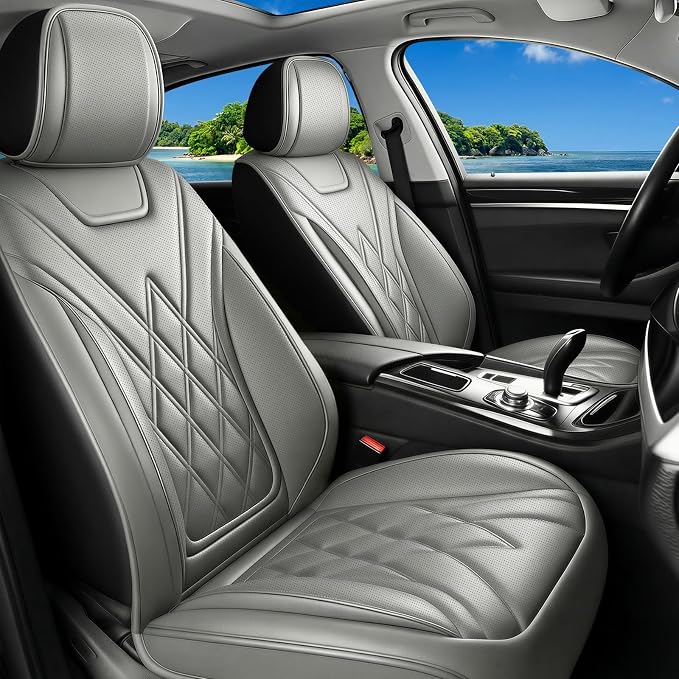 for Subaru Forester 2009-2026 Car Seat Covers, Full Set, Gray | Luxury Full Coverage Leather Seat Protectors, Waterproof Breathable, Non-Slip, Easy to Install, Airbag Compatible, All-Season by Unknown