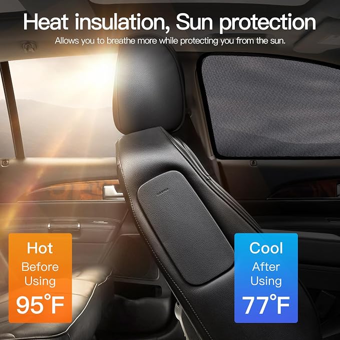 XCBYT 2019-2024 Rav4 Window Shades, 4-Pack Magnetic Cooling Mesh | Blocks heat for camping & baby sleeping. Front shades are partial for rearview mirror. Wait 24h for clips to set - Image 2