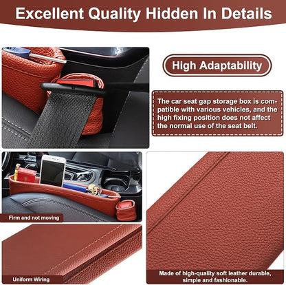 2 Pack Update Car Seat Gap Filler Organizer Leather Console Storage Box Front Side Pocket Seats Organizers Filler Interior Car Accessories for Phone Wallet Coin Key Sunglasses (Brown) - Image 6